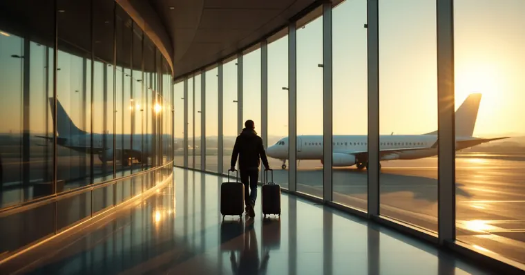 Illustration: travellers and aircraft at an airport, for the Air Europa page