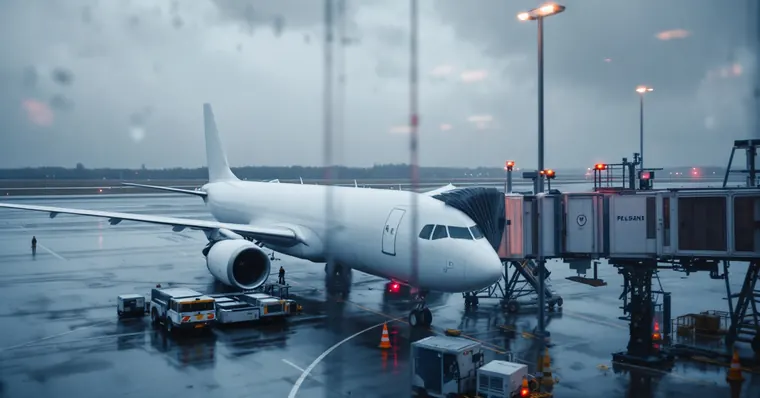 Illustration: travellers and aircraft at an airport, for the Air France page