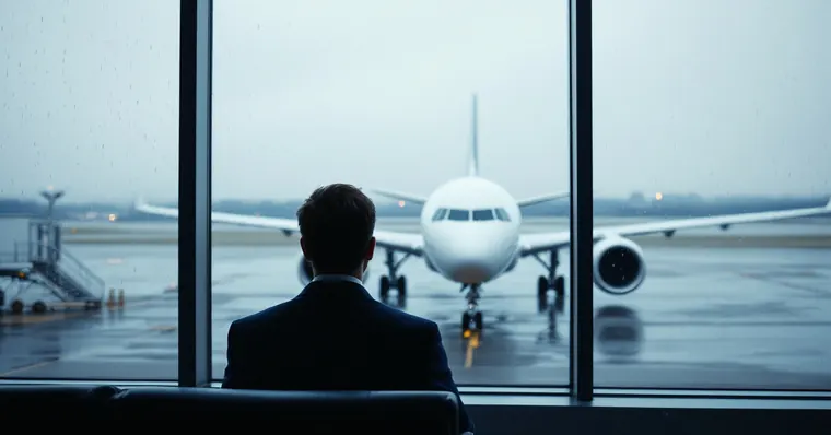 Illustration: travellers and aircraft at an airport, for the airBaltic page