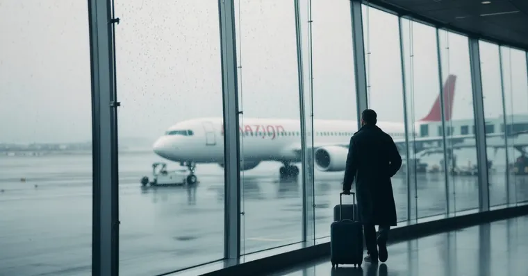 Illustration: travellers and aircraft at an airport, for the easyJet page