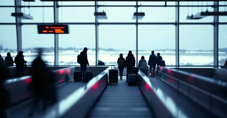 Illustration: travellers and aircraft at an airport, for the Flair Airlines page