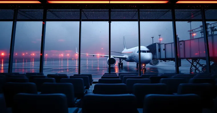 Illustration: travellers and aircraft at an airport, for the Jet2 page