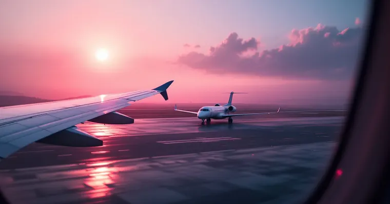 Illustration: travellers and aircraft at an airport, for the Pegasus Airlines page
