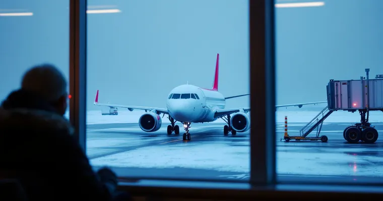 Illustration: travellers and aircraft at an airport, for the SAS page