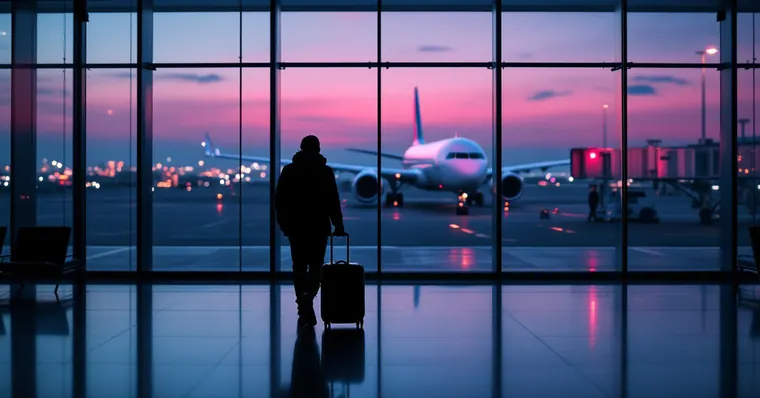 Illustration: travellers and aircraft at an airport, for the Spirit Airlines has stopped flying page