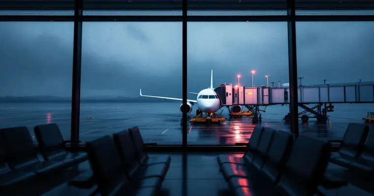 Illustration: travellers and aircraft at an airport, for the TUI Airways page