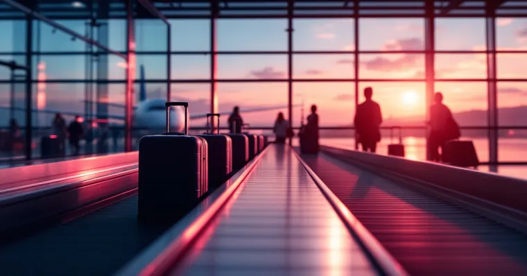 Illustration: travellers and aircraft at an airport, for the Turkish Airlines page