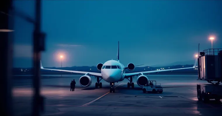 Illustration: travellers and aircraft at an airport, for the Vueling page