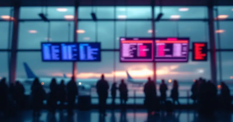 Illustration: travellers and aircraft at an airport, for the London City Airport page