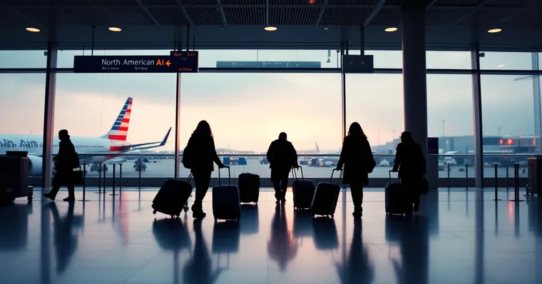 Illustration: travellers and aircraft at an airport, for the Newark (EWR) page