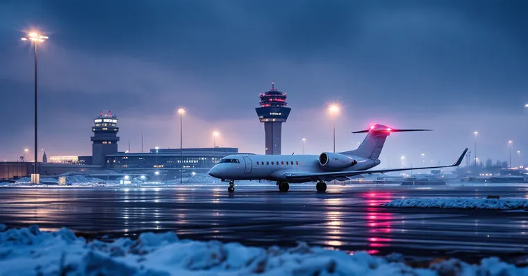 Illustration: travellers and aircraft at an airport, for the Toronto Pearson page
